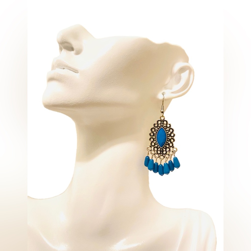 Gorgeous Blue And Silver Drop Earrings